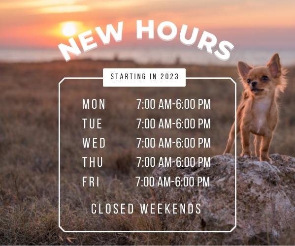New Hours Panther Creek Pet Clinic 